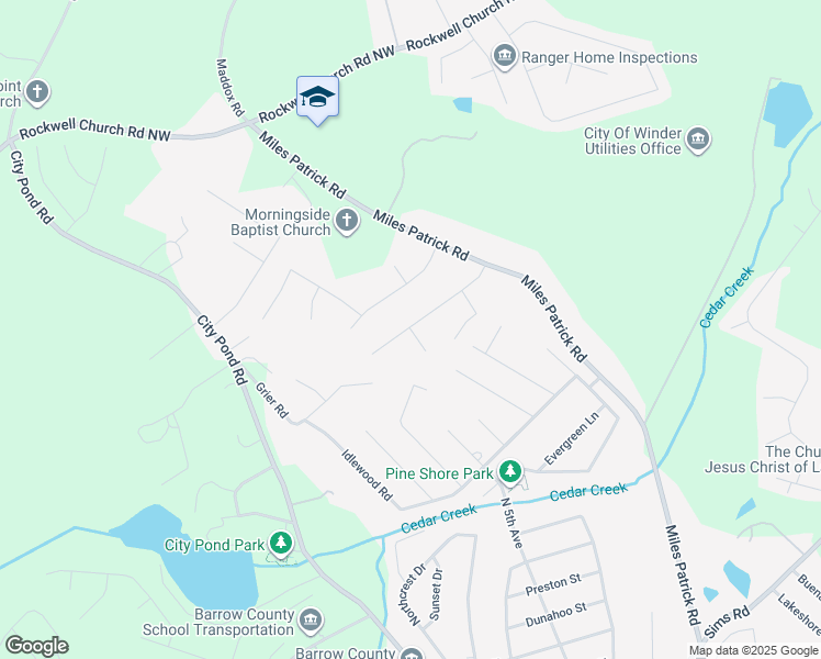map of restaurants, bars, coffee shops, grocery stores, and more near 119 Northridge Court in Winder