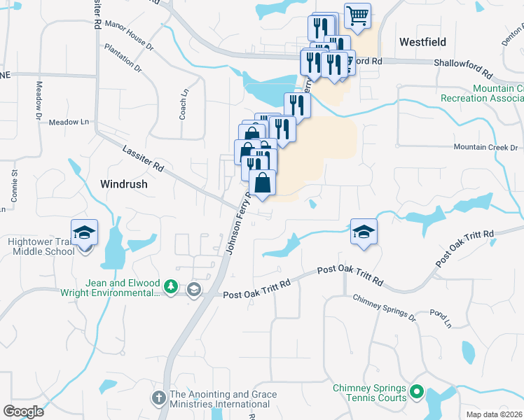 map of restaurants, bars, coffee shops, grocery stores, and more near 2820 Lassiter Road in Marietta