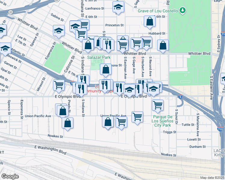 map of restaurants, bars, coffee shops, grocery stores, and more near 1146 South Townsend Avenue in Los Angeles