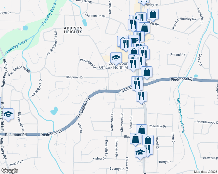 map of restaurants, bars, coffee shops, grocery stores, and more near 2900 Scott Road in Marietta