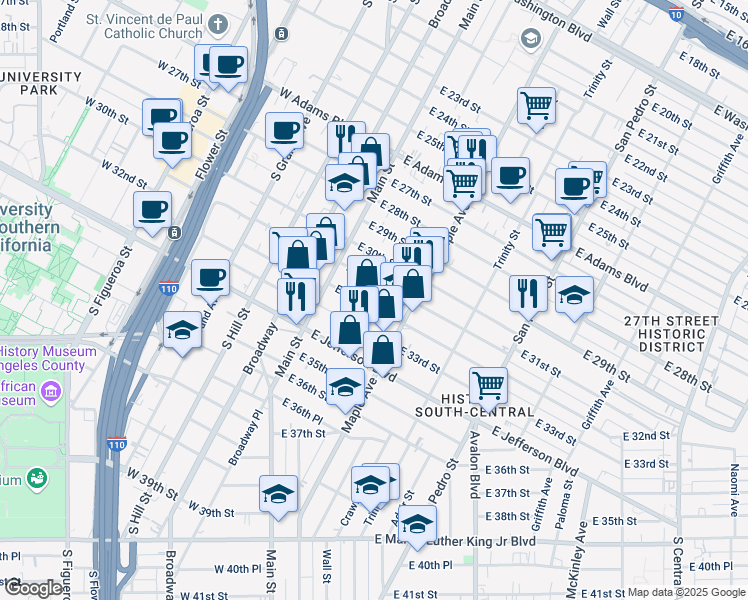 map of restaurants, bars, coffee shops, grocery stores, and more near 232 East 31st Street in Los Angeles