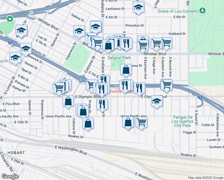 map of restaurants, bars, coffee shops, grocery stores, and more near 1144 South Alma Avenue in Los Angeles
