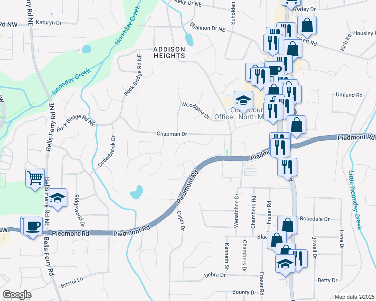 map of restaurants, bars, coffee shops, grocery stores, and more near 2790 Parliament Court in Marietta