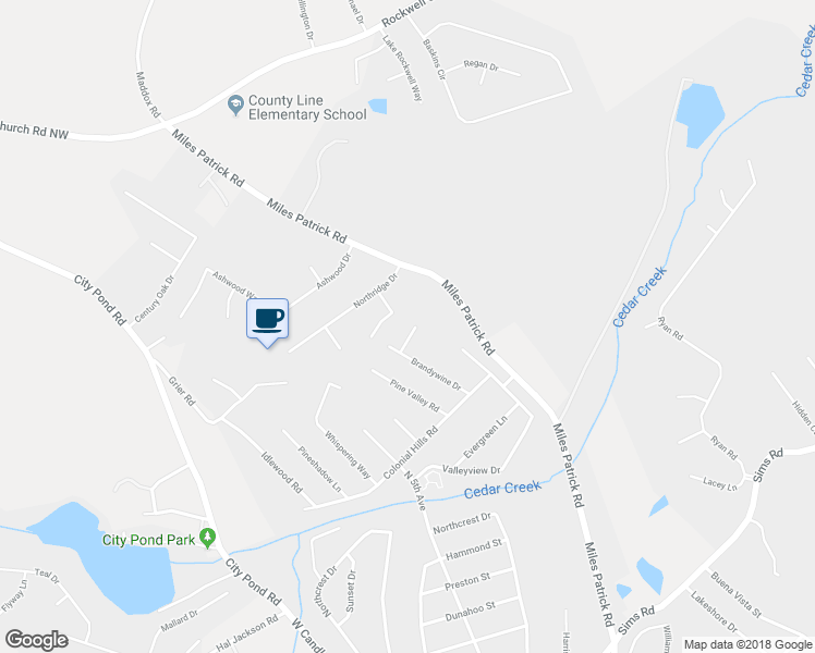 map of restaurants, bars, coffee shops, grocery stores, and more near 174 Mystic Lane in Winder