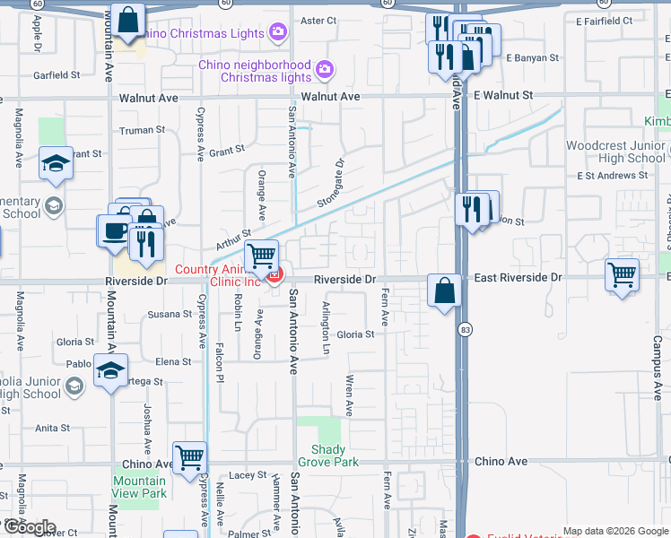 map of restaurants, bars, coffee shops, grocery stores, and more near 12891 Somerset Place in Chino