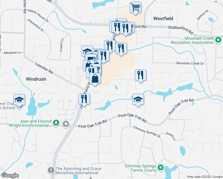 map of restaurants, bars, coffee shops, grocery stores, and more near 3000 Byrons Pond Drive Northeast in Marietta
