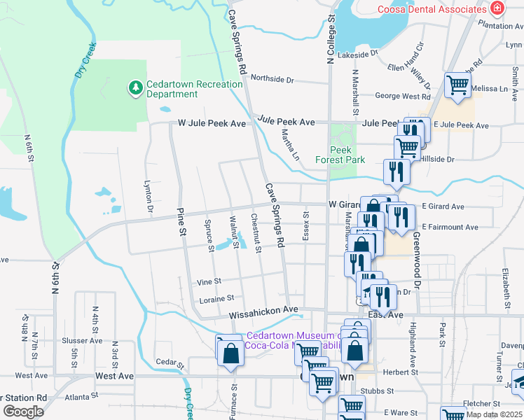 map of restaurants, bars, coffee shops, grocery stores, and more near 409 West Girard Avenue in Cedartown