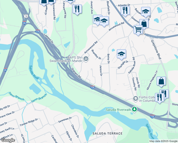 map of restaurants, bars, coffee shops, grocery stores, and more near 900 Gracern Road in Columbia