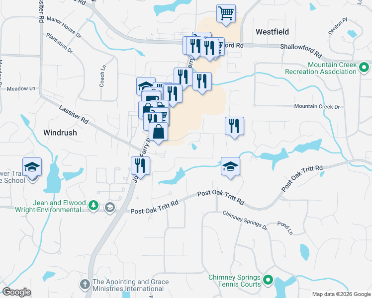 map of restaurants, bars, coffee shops, grocery stores, and more near 3000 Byrons Pond Drive Northeast in Marietta
