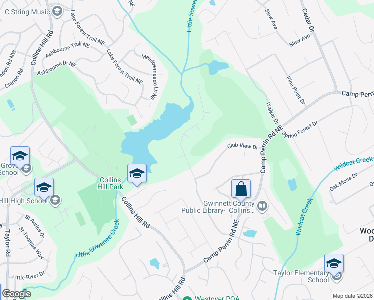 map of restaurants, bars, coffee shops, grocery stores, and more near 2167 Lake Ridge Terrace in Lawrenceville