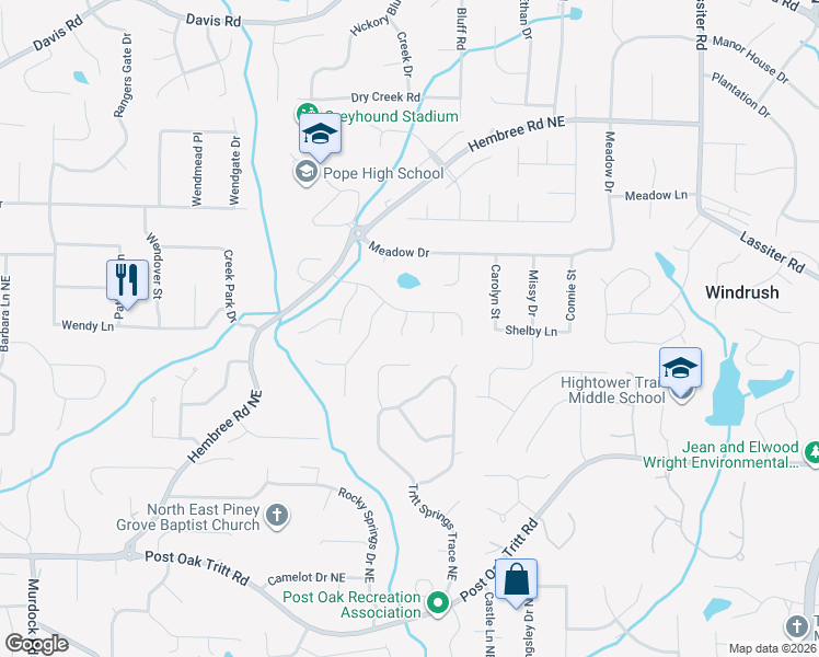 map of restaurants, bars, coffee shops, grocery stores, and more near 2872 Suffolk Court in Marietta