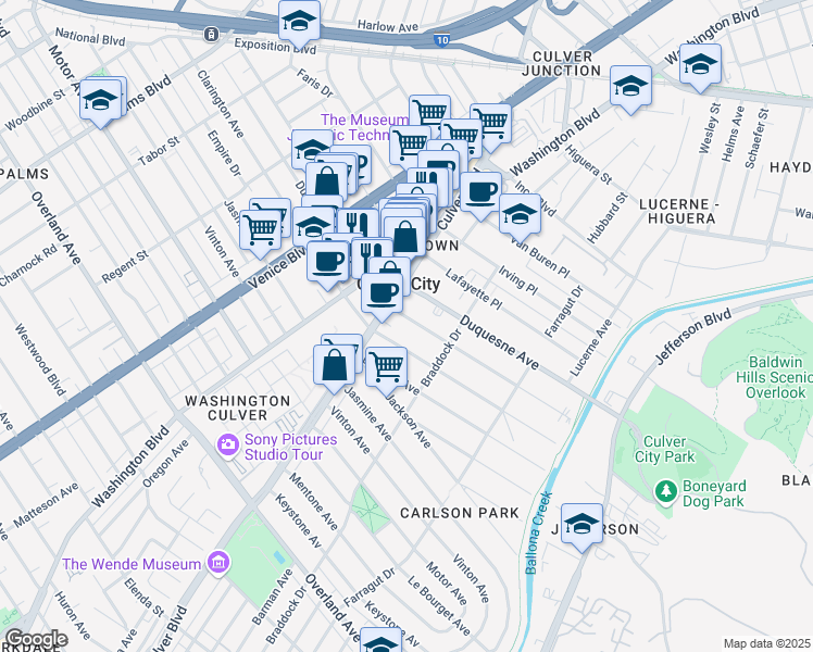 map of restaurants, bars, coffee shops, grocery stores, and more near 4029 Lincoln Avenue in Culver City
