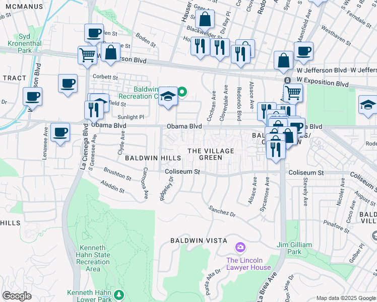 map of restaurants, bars, coffee shops, grocery stores, and more near in Los Angeles