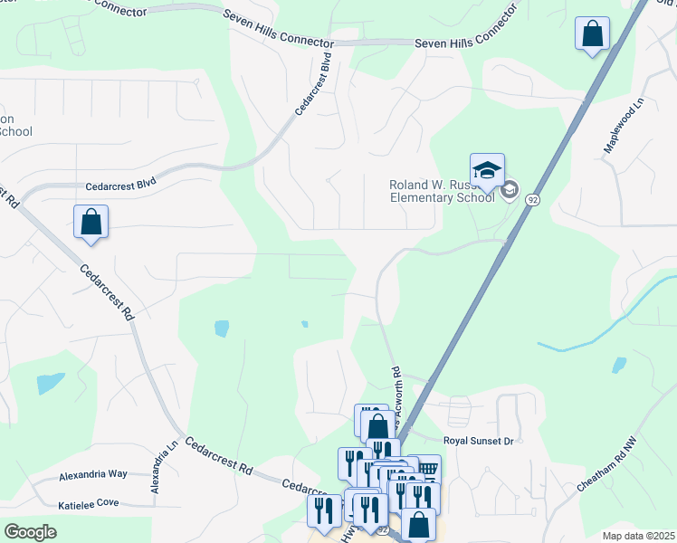 map of restaurants, bars, coffee shops, grocery stores, and more near 197 Elivia Way in Dallas