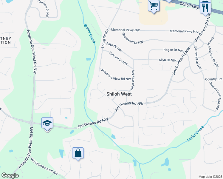 map of restaurants, bars, coffee shops, grocery stores, and more near 2685 Sentry Post Road Northwest in Kennesaw