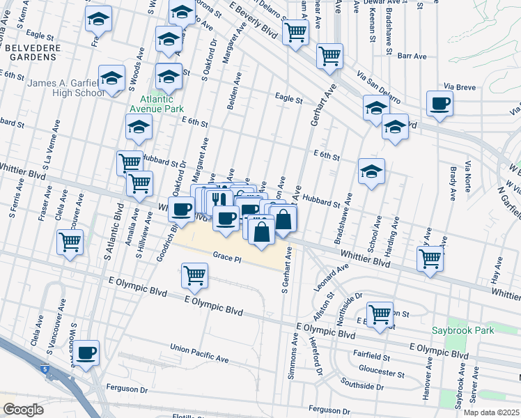 map of restaurants, bars, coffee shops, grocery stores, and more near 730 South Sadler Avenue in Los Angeles