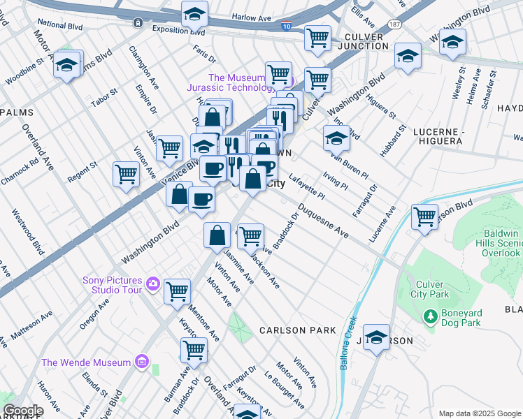 map of restaurants, bars, coffee shops, grocery stores, and more near 4029 Lincoln Avenue in Culver City