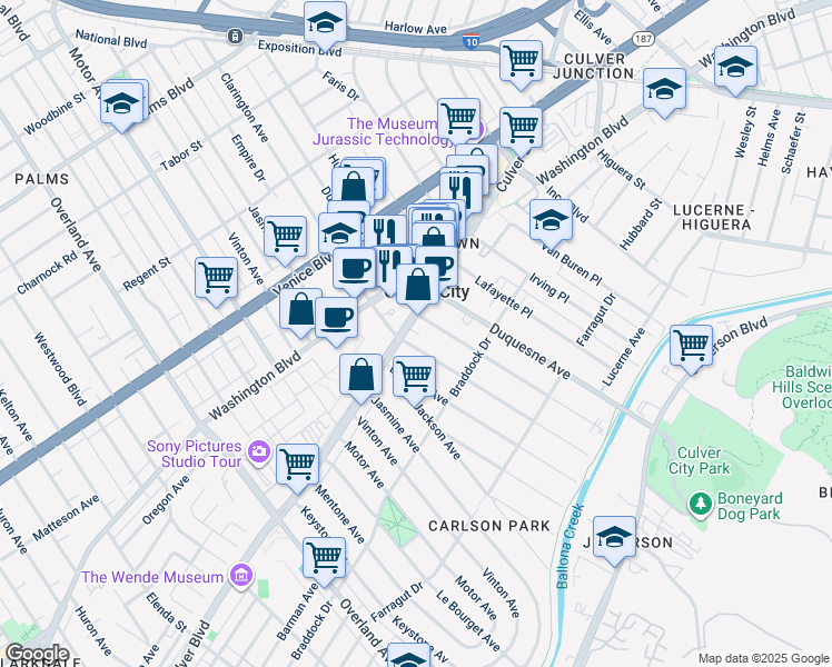 map of restaurants, bars, coffee shops, grocery stores, and more near 4029 Lincoln Avenue in Culver City
