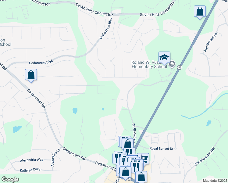 map of restaurants, bars, coffee shops, grocery stores, and more near 197 Elivia Way in Dallas