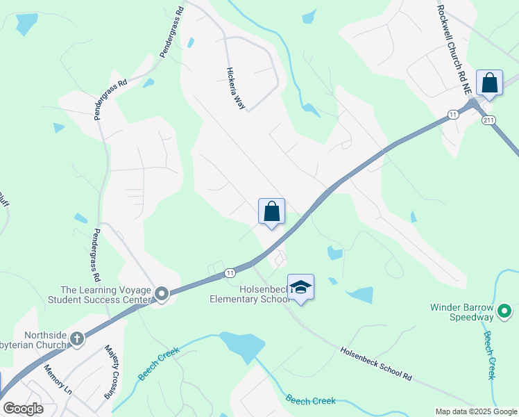 map of restaurants, bars, coffee shops, grocery stores, and more near 343 Ashton Way in Winder