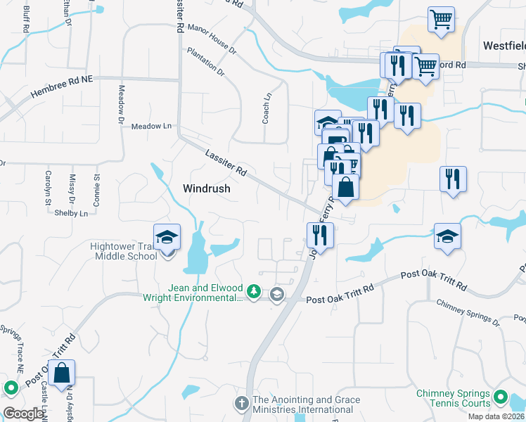 map of restaurants, bars, coffee shops, grocery stores, and more near 2890 Lassiter Manor Drive in Marietta