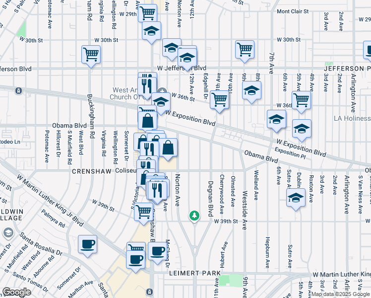 map of restaurants, bars, coffee shops, grocery stores, and more near 3701 Grayburn Avenue in Los Angeles