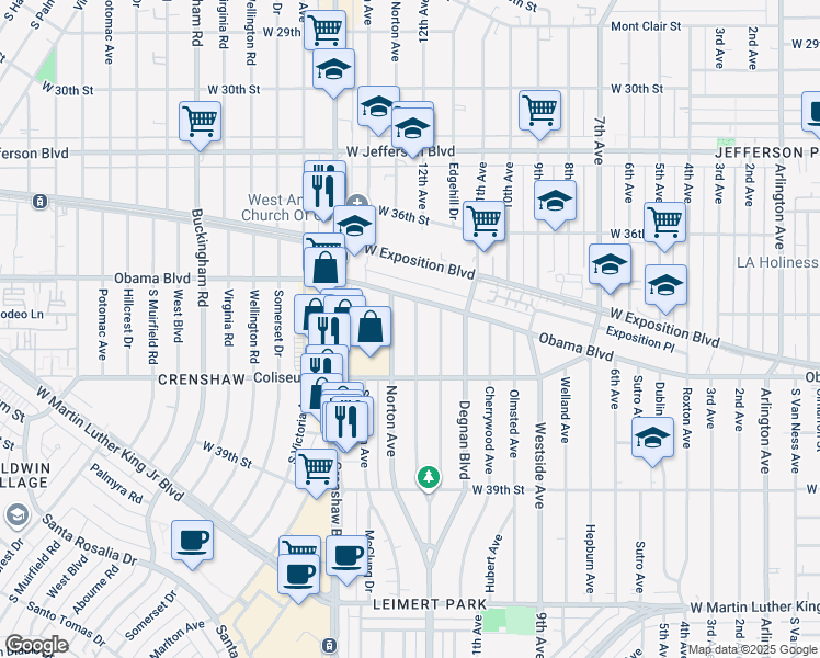 map of restaurants, bars, coffee shops, grocery stores, and more near 3701 Grayburn Avenue in Los Angeles