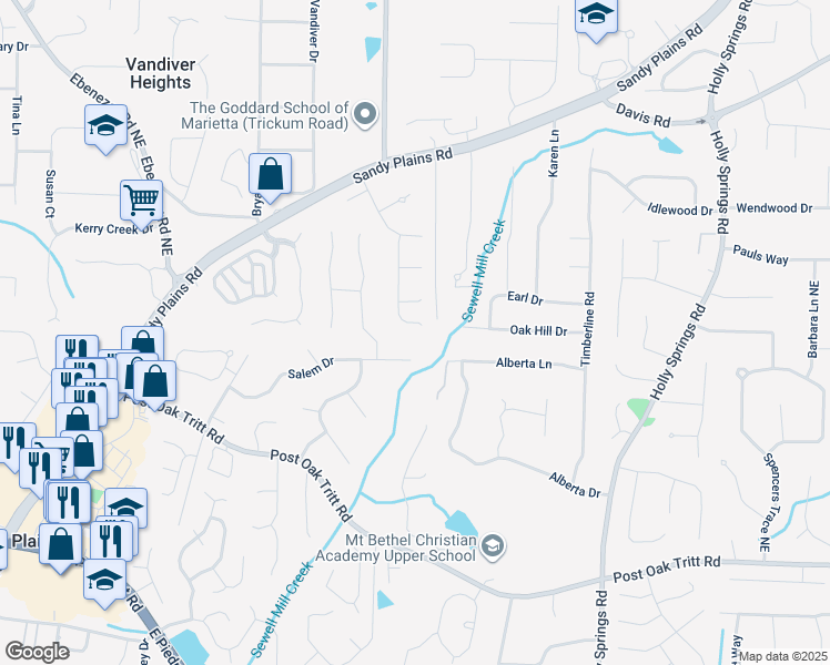 map of restaurants, bars, coffee shops, grocery stores, and more near 2317 Danielle Court in Marietta