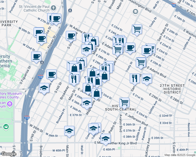 map of restaurants, bars, coffee shops, grocery stores, and more near 232 East 31st Street in Los Angeles