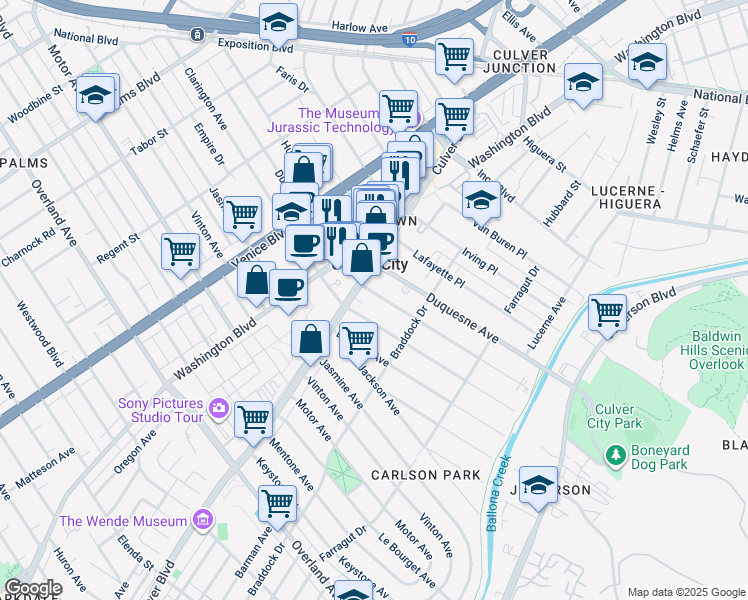 map of restaurants, bars, coffee shops, grocery stores, and more near 4023 Lincoln Avenue in Culver City