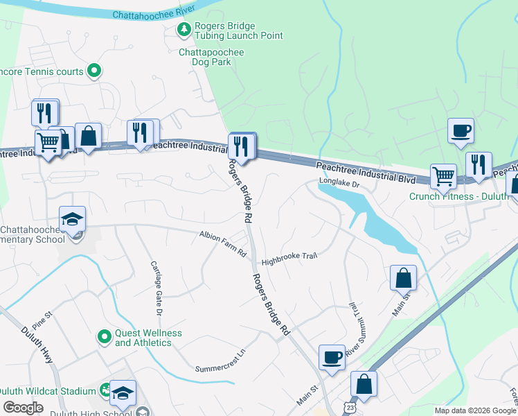 map of restaurants, bars, coffee shops, grocery stores, and more near in Duluth