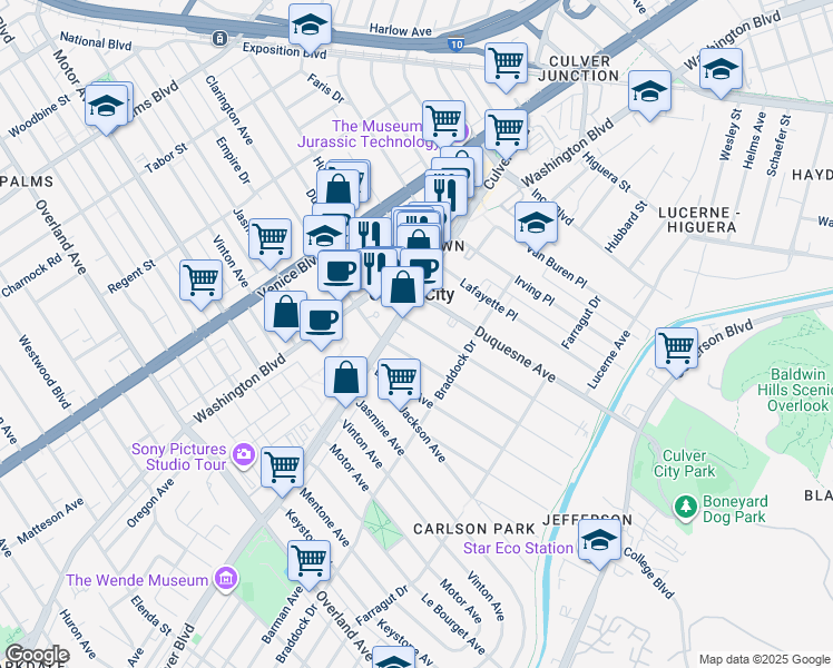 map of restaurants, bars, coffee shops, grocery stores, and more near 4023 Lincoln Avenue in Culver City