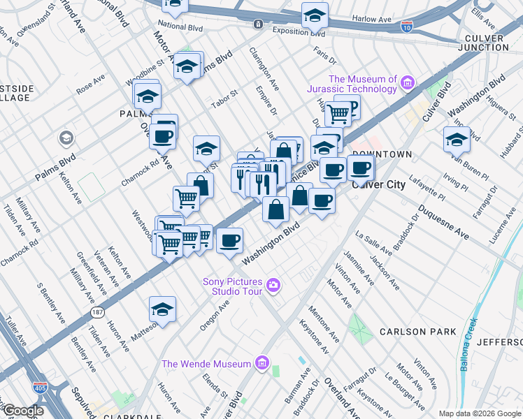 map of restaurants, bars, coffee shops, grocery stores, and more near in Los Angeles