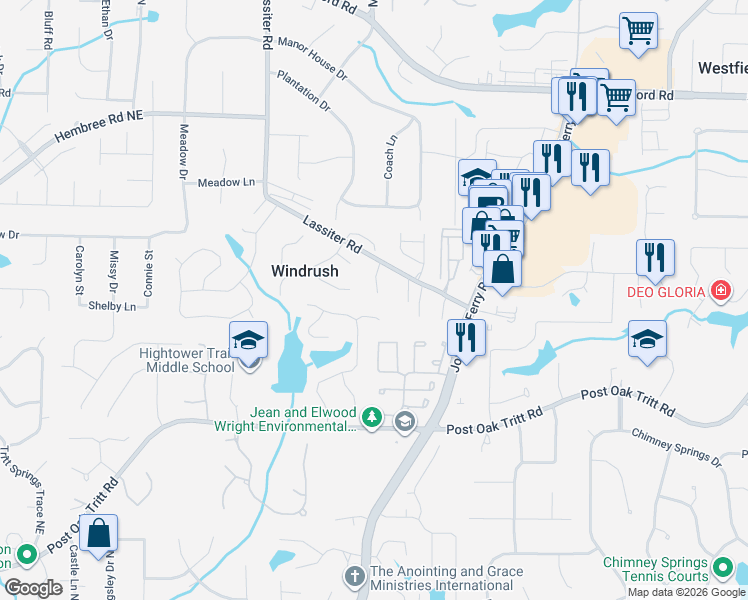 map of restaurants, bars, coffee shops, grocery stores, and more near 2890 Lassiter Manor Drive in Marietta