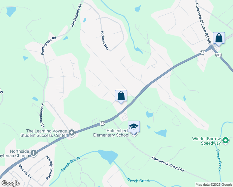 map of restaurants, bars, coffee shops, grocery stores, and more near 343 Ashton Way in Winder