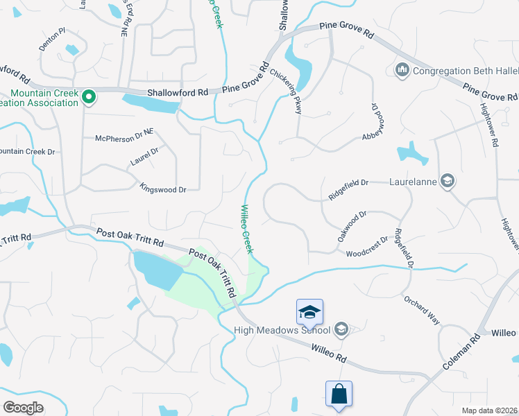 map of restaurants, bars, coffee shops, grocery stores, and more near 1600 Ridgefield Drive in Roswell