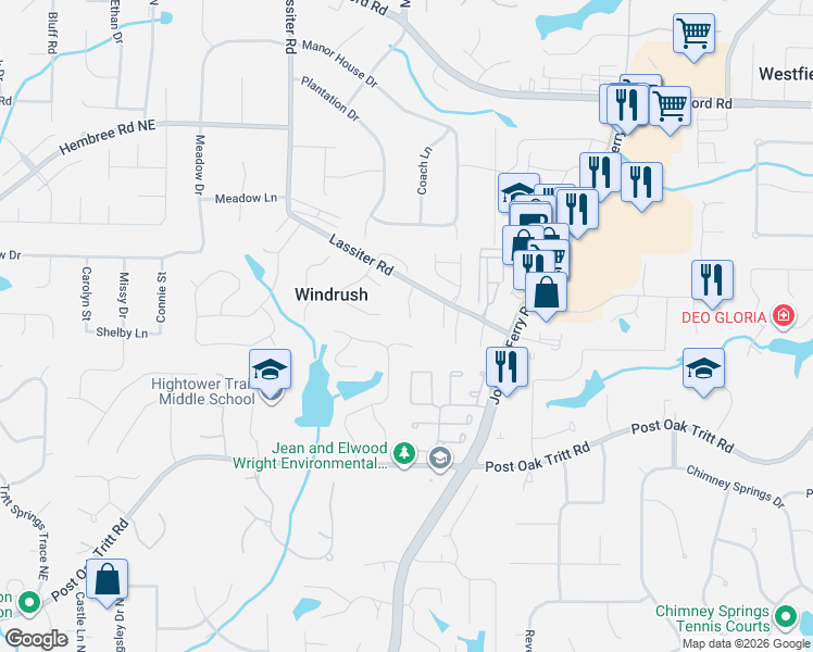 map of restaurants, bars, coffee shops, grocery stores, and more near 2890 Lassiter Manor Drive in Marietta