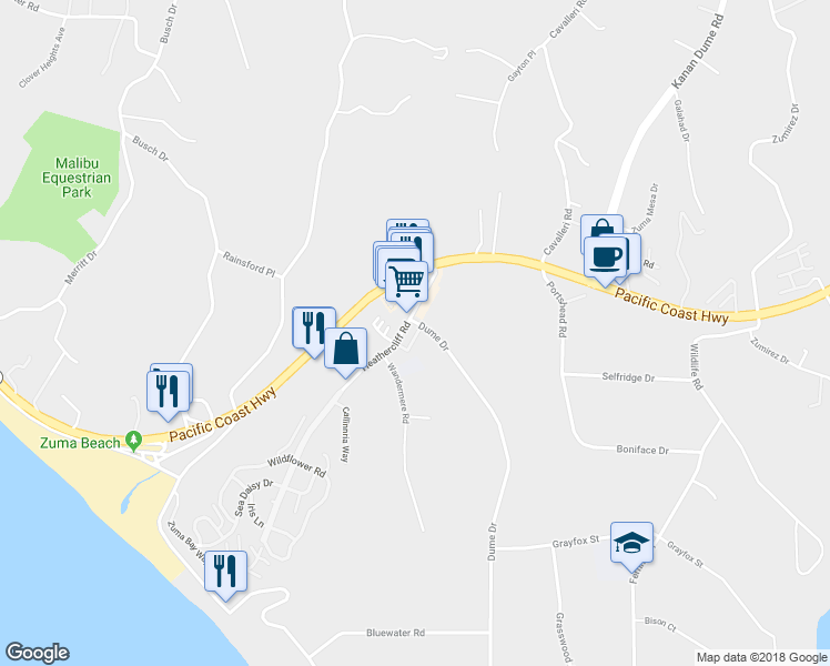map of restaurants, bars, coffee shops, grocery stores, and more near 6509 Dume Drive in Malibu