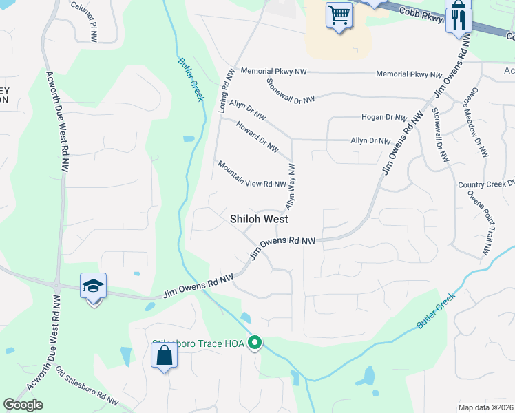 map of restaurants, bars, coffee shops, grocery stores, and more near 2680 Sentry Post Road Northwest in Kennesaw