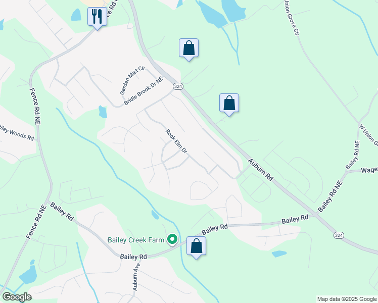 map of restaurants, bars, coffee shops, grocery stores, and more near 981 Rock Elm Drive in Auburn