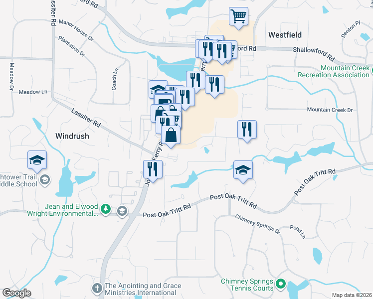 map of restaurants, bars, coffee shops, grocery stores, and more near 4280 Freeman Road in Marietta