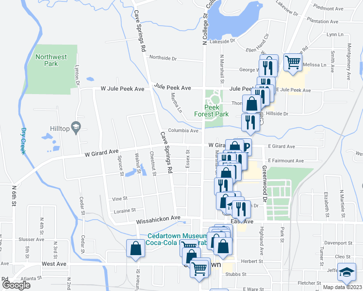 map of restaurants, bars, coffee shops, grocery stores, and more near 317 West Girard Avenue in Cedartown