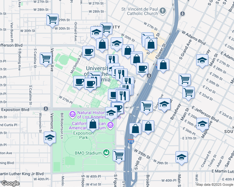 map of restaurants, bars, coffee shops, grocery stores, and more near in Los Angeles
