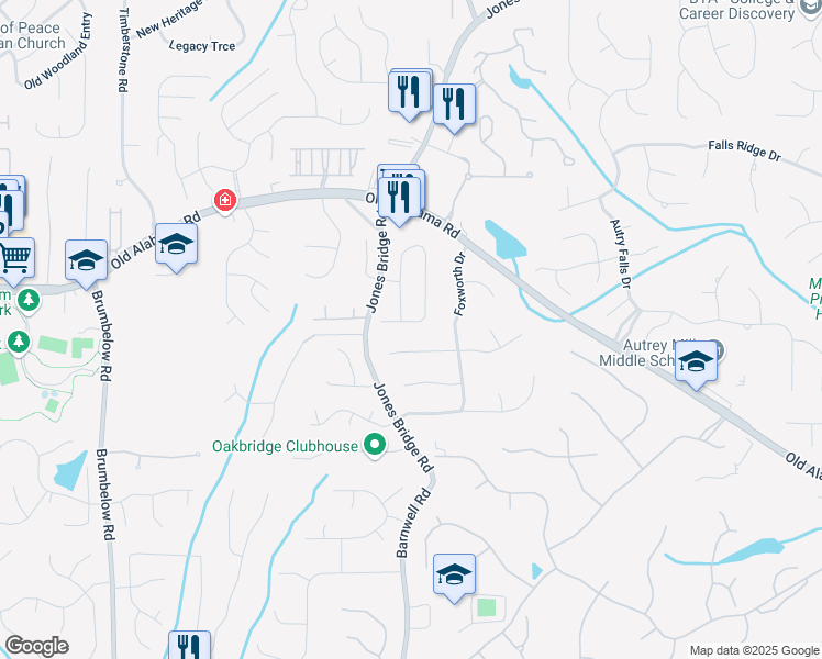 map of restaurants, bars, coffee shops, grocery stores, and more near 9858 Talisman Drive in Alpharetta