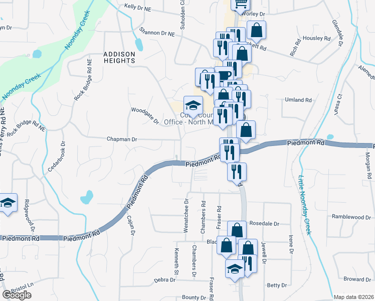 map of restaurants, bars, coffee shops, grocery stores, and more near 2949 Governors Court in Marietta