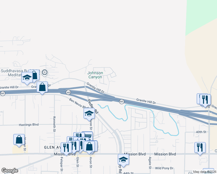 map of restaurants, bars, coffee shops, grocery stores, and more near 3700 Quartz Canyon Road in Riverside