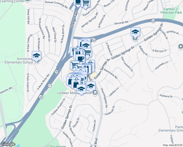 map of restaurants, bars, coffee shops, grocery stores, and more near 328 South Diamond Bar Boulevard in Diamond Bar