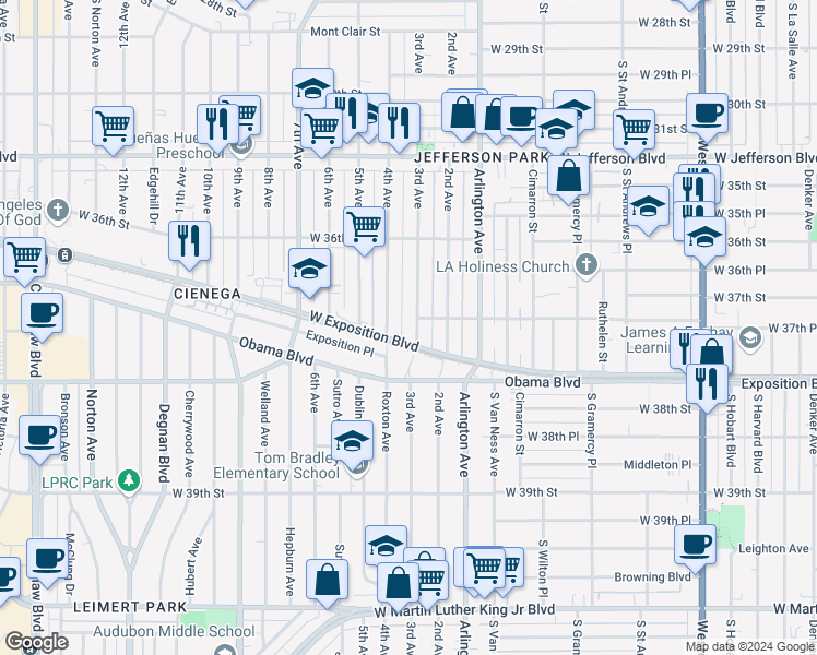 map of restaurants, bars, coffee shops, grocery stores, and more near 3rd Avenue in Los Angeles