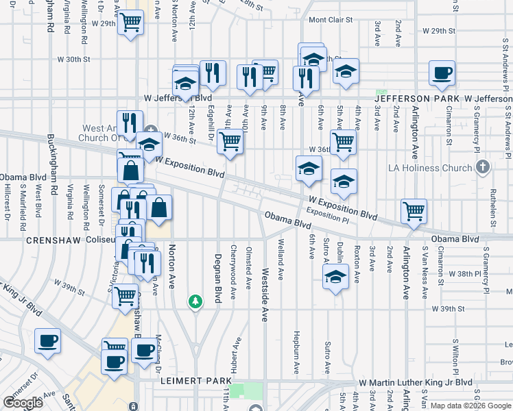 map of restaurants, bars, coffee shops, grocery stores, and more near 2 South 9th Avenue in Los Angeles