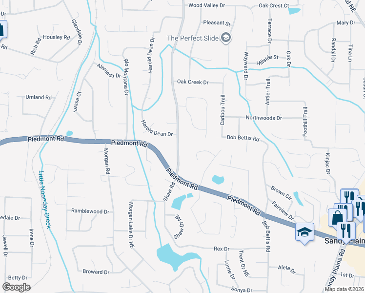 map of restaurants, bars, coffee shops, grocery stores, and more near 2830 Shaw Road in Marietta